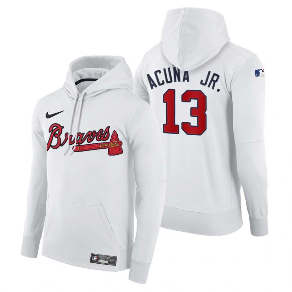 Men Atlanta Braves 13 Acuna jr white home hoodie 2021 MLB Nike Jerseys